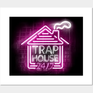 Trap House 24/7 - always open glowing Pink neon sign Posters and Art